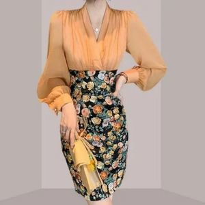 Puff-Sleeve Floral Sheath Dress